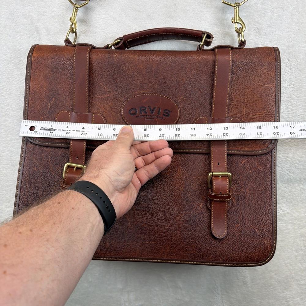 Vintage Orvis Leather Briefcase Attache Messenger Laptop Bag Brown Shoulder - Picture 6 of 16